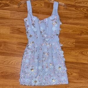 Oh Polly Light Blue Sequin Floral Mini Dress New without tags